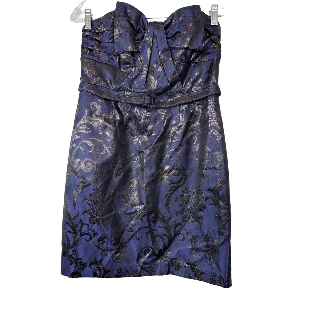 A.B.S by Allen Schwartz Women's Sz 6 Blue Floral Belted Strapless Cocktail Dress